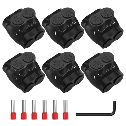 Joinfworld 2 Port Insulated Wire Connector 1/0-14 AWG Aluminum to Copper Wire Connectors Dual Entry Insulated Multi Tap Connector with Slotted Allen Hex - 6Pack - size: 1/0-14 AWG
