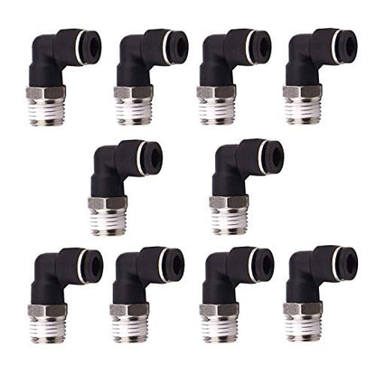 10 Pack Push to Connect Air Fittings 90 Degree Pneumatic Tube Fitting Male Elbow 1/4" Tube OD x 1/4" NPT Thread - size: 1/4" OD x 1/4" NPT