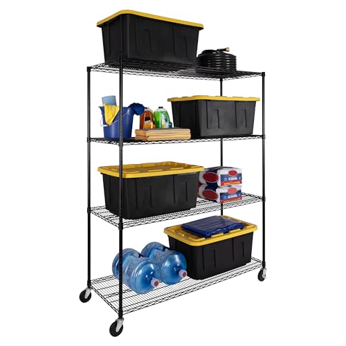 UltraDurable 4-Tier NSF Steel Wire Shelving, 60"W x 24"D x 76"H, Black - color: Black, size: 4-Tier Shelving, 60" W x 24" D