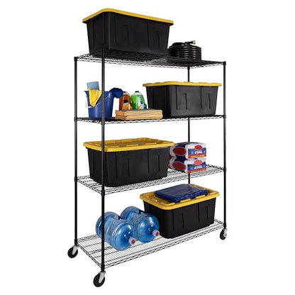UltraDurable 4-Tier NSF Steel Wire Shelving, 60"W x 24"D x 76"H, Black - color: Black, size: 4-Tier Shelving, 60" W x 24" D