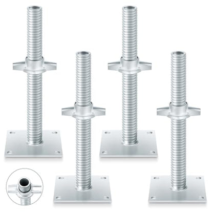 Zonon 4 Pack 12inch Adjustable Leveling Jacks Scaffolding Hollow Screw Jacks with Base Plate for Baker Style Scaffolding Baker Scaffold - size: 12 Inch