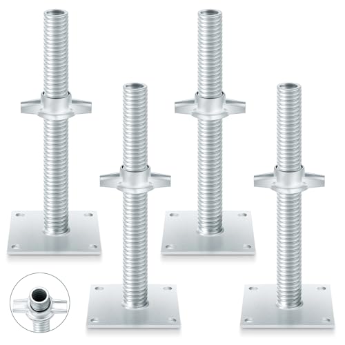 Zonon 4 Pack 12inch Adjustable Leveling Jacks Scaffolding Hollow Screw Jacks with Base Plate for Baker Style Scaffolding Baker Scaffold - size: 12 Inch