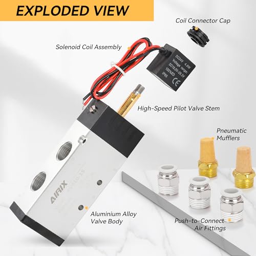 1/2" NPT Solenoid Valve 4V410-15, 5-Way 2-Pos, DC 24V, Out-of-Line - size: NPT1/2″, style: DC24/Out of line