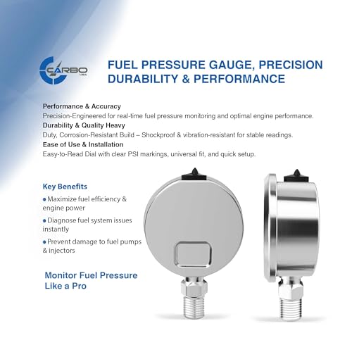 1-1/2" Fuel Pressure Gauge, Stainless Steel Case 304, Chrome Plated Brass Connection, Glycerin Filled, 0-60 Psi, Accuracy 3-2-3%, Lower Mount 1/8" NPT - size: 60 PSI, style: Lower Mount