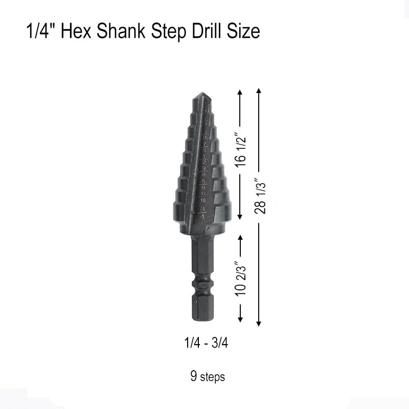 Step Drill Bit Set, M2 Step Drill Bit, 1/4" Hex Shank Faster Drilling Step Bit 1/4" to 3/4", Professional Unibit Drill Bit for Cutting Holes On Steel Sheets, Aluminum Sheets, Wood, Plastic etc.