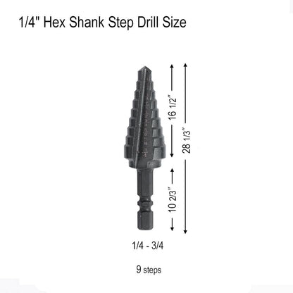 Step Drill Bit Set, M2 Step Drill Bit, 1/4" Hex Shank Faster Drilling Step Bit 1/4" to 3/4", Professional Unibit Drill Bit for Cutting Holes On Steel Sheets, Aluminum Sheets, Wood, Plastic etc.