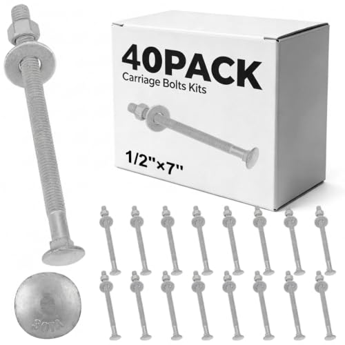 Therwen 40 Pack 1/2" X 7" Carriage Bolts Kits 307A 1/2" USS - size: 1/2" X 7"