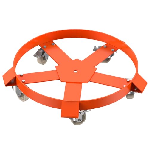 Heavy Duty Drum Dolly for 55 Gallon Barrels – 1250 Lb Capacity, Steel Frame Cart with 5 Swivel Casters & Brakes, Global 24 Inch Platform, Non-Tipping Design for Warehouse Material Handling - size: 5 wheels