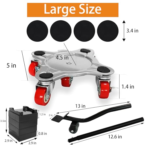 Furniture Dolly & Furniture Rollers Mover with 5 Wheels, Carbon Steel Panel Furniture Lifter Set Up to 1300LBs, for 360° Rotation Shifting Moving Heavy Duty Refrigerator, Sofa, Cabinet - size: Large