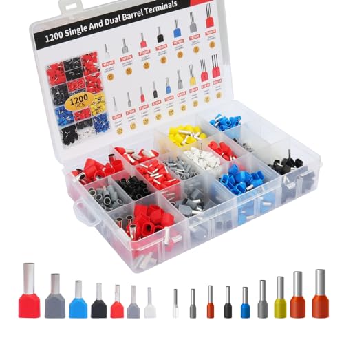 Fidioto 1200pcs Double Tube Ferrule Terminals with Ferrule Crimping Tool Kit, 4-Sided Terminal Crimping Pliers, High Precision (AWG 28-5) 0.08-16mm² Terminal crimpe Pliers for Tubular terminals etc - size: 1200pcs + Crimping Tool