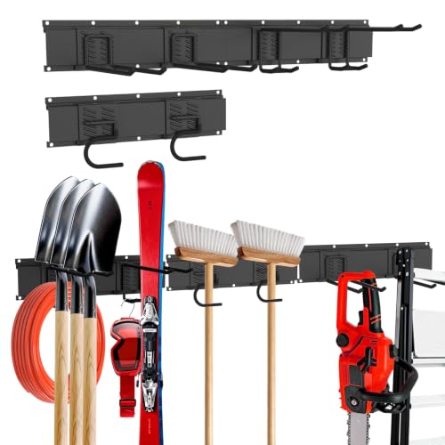 Garage Tool Organizer Wall Mount, 48inch Heavy-Duty Garage Storage System and Garden Tool Organizer with 6 Adjustable Hooks for Shovel, Snowboard, Yard Tools and Shed - size: 48"-6hooks