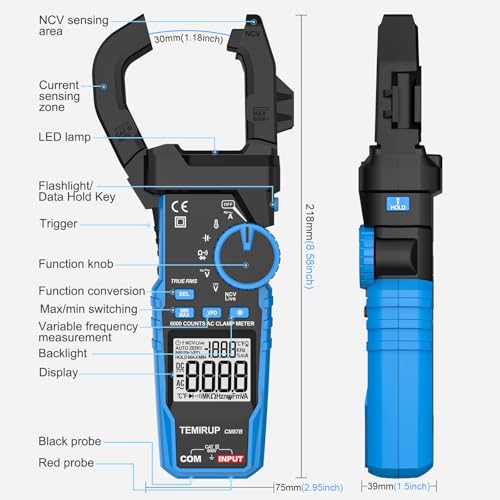 Digital Clamp Meter Multimeter with Inrush | AC DC Current Amp Meter,1000A True RMS,6000 Counts,VFD, LOZ Mode, Voltmeter, Continuity Tester Capacitor, Measures Current Voltage Temperature
