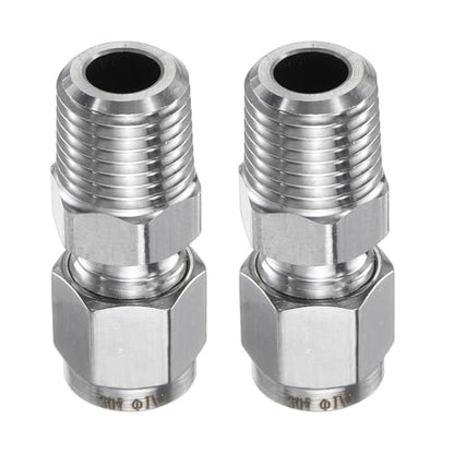 HARFINGTON 2pcs Compression Fitting 1/4" Tube OD x 1/4" NPT Male Thread Stainless Steel Straight Coupler Adapter Compression Tube Pipe Fitting Connector for Oil Gas Water - size: 1/4" OD x 1/4" NPT