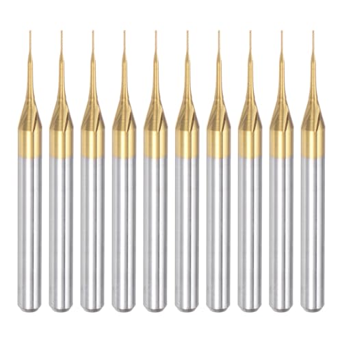 uxcell 10Pcs 0.3mm Titanium Coat Carbide End Mill Engraving Milling Cutter CNC Router Bits for PCB Machine, 1/8" Shank - size: 0.3mm