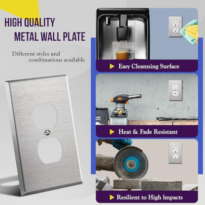ENERLITES Duplex Receptacle Outlet Metal Wall Plate, Midsize 1-Gang, Silver - color: Stainless Steel, size: Midsize