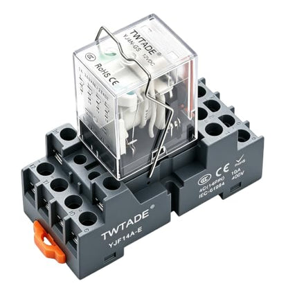 TWTADE Electromagnetic Power Relay with Base, 12V DC Relay Coil 14-Pin 5A - size: DC 12V, style: 14 PIN-5A