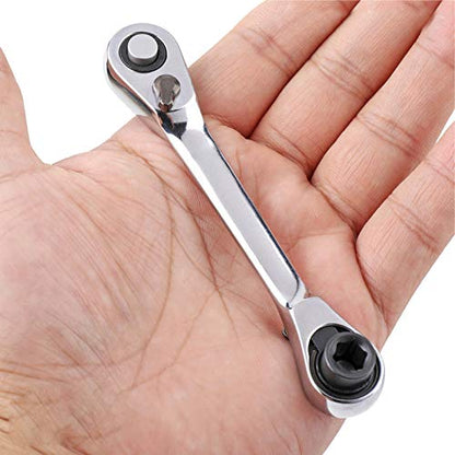 1/4 Inch Mini Double Headed Ratchet Wrench 72 Tooth Drive Socket and Screwdriver Bit Ratchet Set Rotator 5 Degrees Quick Install Release Ratchet Accessories Tool Silver