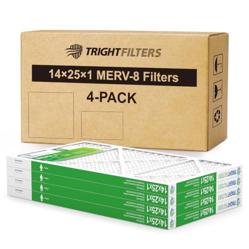 TRIGHTFILTERS 14x25x1 Air Filter 4 Pack, MERV 8 Pleated HVAC Furnace Filter - size: 14x25x1