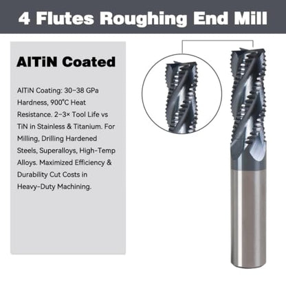 5/8" 4 Flute Roughing End Mill AlTiN Coated Carbide, 1Pcs - size: 5/8 in