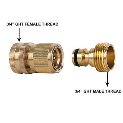 HQMPC Garden Hose Quick Connect Solid Brass Quick Connector Garden Hose Fitting Water Hose Connectors Garden Hose Disconnect 3/4 inch GHT (2Sets) (2Female+2Male) - size: 2 Sets