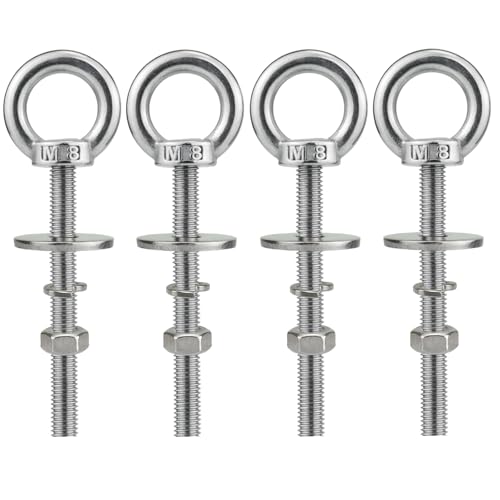 M8 x 76mm Stainless Eye Bolt with Nuts 4 Pack, 5/16" x 3 inch Long Shoulder Lifting Ring Eye Bolt for Boat & Hanging, Heavy Duty Marine Grade Threaded Eyebolts for Swing Tie Down Outdoor - size: M8x76mm (5/16"x3")