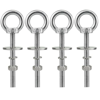 M8 x 76mm Stainless Eye Bolt with Nuts 4 Pack, 5/16" x 3 inch Long Shoulder Lifting Ring Eye Bolt for Boat & Hanging, Heavy Duty Marine Grade Threaded Eyebolts for Swing Tie Down Outdoor - size: M8x76mm (5/16"x3")