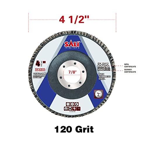 Sali 100 Pack Zirconia Flap Disc 120 Grit 4.5" x 7/8-Inch Sanding Disc Bevel Type #29 Premium and Industrial Grade Angle Grinder Grinding Wheel High Performance Edge Grinding - style: Grit120