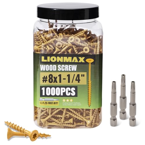 LIONMAX Deck Screws #8 x1-1/4 Inch, Exterior Wood Screws, 1000 PCS, Tan - color: Tan, size: #8 x 1-1/4"