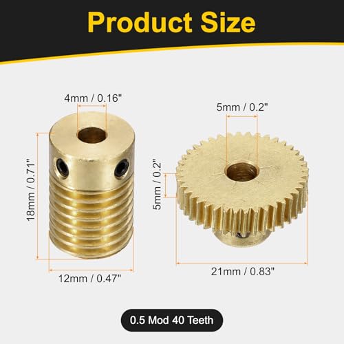 uxcell Worm Gear Set 40T 0.5 Module 1:40 Reduction Rate - size: Gear-5mm, Rod-4mm Bore, style: 0.5M-40T