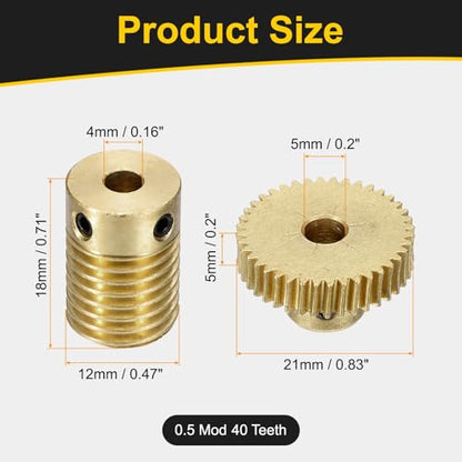 uxcell Worm Gear Set 40T 0.5 Module 1:40 Reduction Rate - size: Gear-5mm, Rod-4mm Bore, style: 0.5M-40T