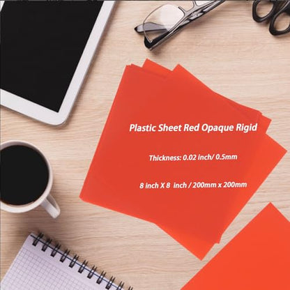 10 Pcs 8”X8” Red Opaque Rigid Plastic Sheet, 0.02 inch Thick PVC Sheet 200mm x 200mm for Office DIY Cutting - color: Red
