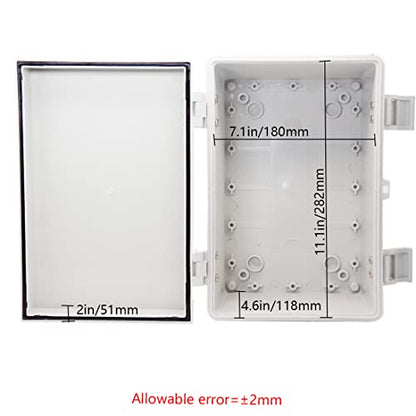 Zulkit Junction Box ABS Plastic Waterproof IP65 Electrical Boxes Hinged Shell Outdoor Universal Project Enclosure with Mounting Plate and Wall Brackets Grey 11.8 x 7.9 x 7.1 Inch - size: 11.8" x 7.9" x 7.1"