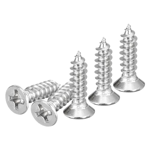 DTGN 100Pcs M4x16mm Flat Head Wood Screws, 304 Stainless Steel Phillips Self Tapping Screws - Good for Woodworking, Furniture - Silver - size: M4x16mm
