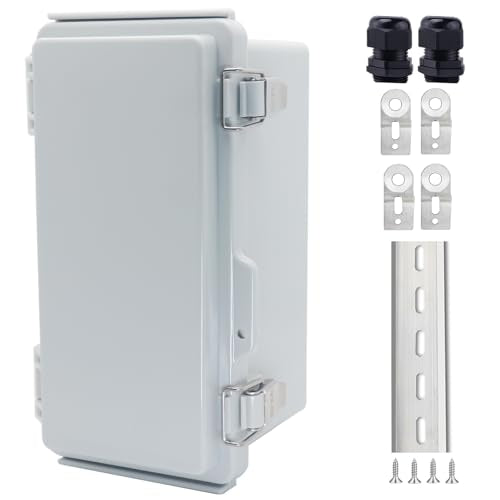 IP67 Waterproof Junction Box, ABS Plastic Electrical Enclosure with Stainless Steel Latch, Hinged Cover Electric Box with Mounting Plate, Wall Brackets & Cable Glands 200x100x110 - color: Grey, size: 7.9"x3.9"x4.3"