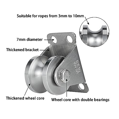 Cable Pulley Wheel Wall Mount, Duplex Bearings, Stainless Steel Rope Pulley for Pulley System, Sliding Gate, 2 Pack - size: 32mm_2 PCS