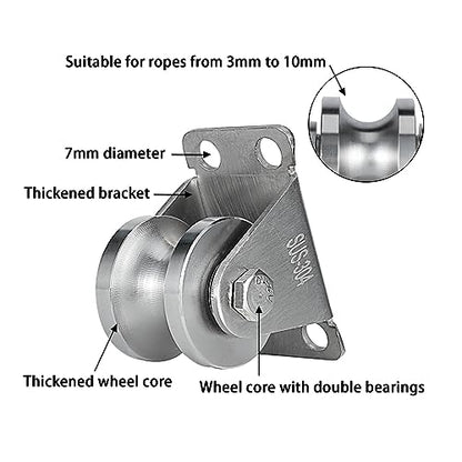 Cable Pulley Wheel Wall Mount, Duplex Bearings, Stainless Steel Rope Pulley for Pulley System, Sliding Gate, 2 Pack - size: 32mm_2 PCS