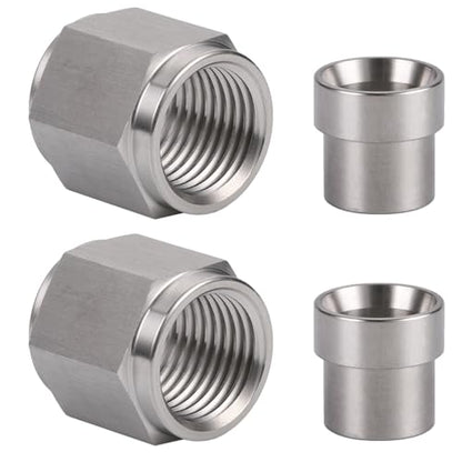 8AN Hardline Stainless Steel Tube Nut and 3/8 Sleeve Fitting for 3/8" OD Tubing, 2 Sets - size: 8AN-3/8", 2 Sets