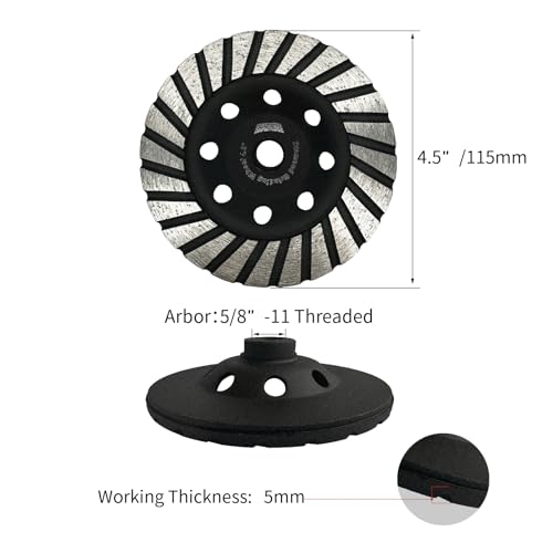 4 1/2 Inch Turbo Diamond Cup Wheel for Grinding and Cleaning Surface Stone Concrete Granite Marble Masonry Brick with 5/8-11 Threaded Angle Grinder Wheels Cup - style: 4.5 Inch 5/8"-11 Threaded