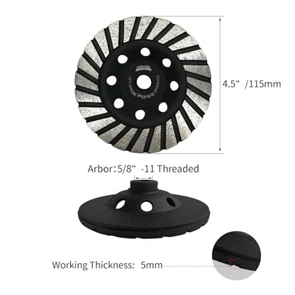 4 1/2 Inch Turbo Diamond Cup Wheel for Grinding and Cleaning Surface Stone Concrete Granite Marble Masonry Brick with 5/8-11 Threaded Angle Grinder Wheels Cup - style: 4.5 Inch 5/8"-11 Threaded