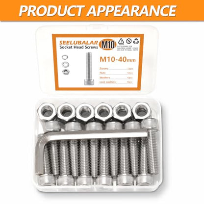 12 Sets Metric M10 Hex Socket Head Cap Screws Bolts Kit, M10-40mm Screws - size: M10 - 40mm