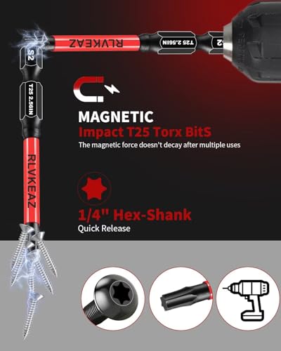 10-PCS T25 Torx Bits for Impact Driver 1 to 6-in Long T 25 Bit Set - style: 10-PCS T25 Torx Bits 1'' to 6'' Long, T-25 Torx Bit Set Premium Solid S2 Steel