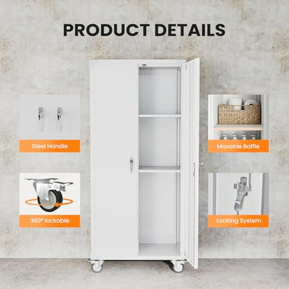 DUMOS 72 Inch Metal Garage Storage Cabinet, Rolling Tool Cabinet