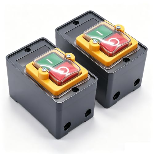 TWTADE / 2PCS Latching Push Button Switch Waterproof On/Off Motor Start Stop Switch with Box 10A AC 220V/380V KAO-10KH