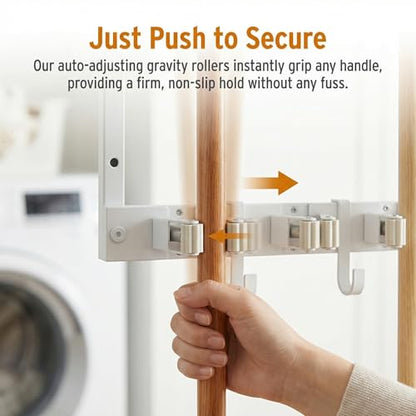 Upgraded Broom Holder Wall Mount with Shelf, Mop and Broom Organizer Wall Hanging, Cleaning Supplies Organizer (small) - size: small