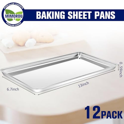 Mimorou 12 Pcs Stainless Steel Baking Sheet Cookie Pans, 13 x 6.7 Inch - size: 13 x 6.7 inches