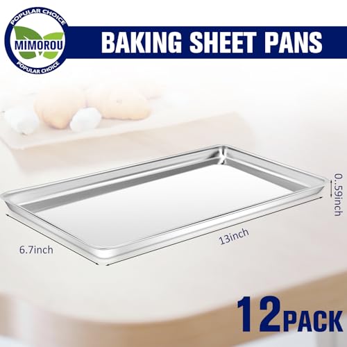 Mimorou 12 Pcs Stainless Steel Baking Sheet Cookie Pans, 13 x 6.7 Inch - size: 13 x 6.7 inches