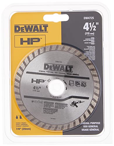 DEWALT Diamond Blade for Masonry, Dry Cutting, Continuous Rim, 7/8-Inch Arbor, 4-1/2-Inch (DW4725) (Pack of 10) - size: 1 Count (Pack of 10)
