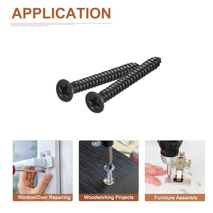 DTGN 100Pcs 4"x1" Flat Head Wood Screws, Self Tapping Screws Black - color: Black, size: #4x1"