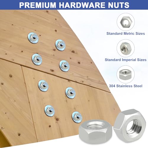 Hex Nuts, 5/16"-18, 55pcs Stainless Steel Nuts,Coarse Thread Hexagon Nut - size: 5/16"-18 55Pcs