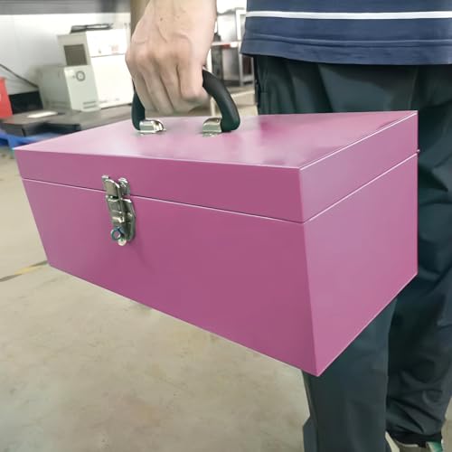 16" Small Tool Box Mini Toolbox Small Metal Tool Box Portable Locking Metal Toolbox with Latch Closure Pink - color: Pink